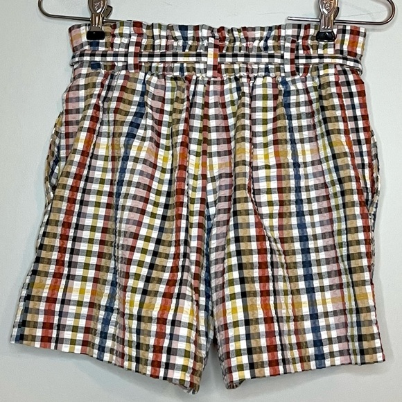 Ann Taylor Loft Crinkle Plaid Paperbag Tie Waist High Rise Shorts Sz XS - Picture 4 of 5